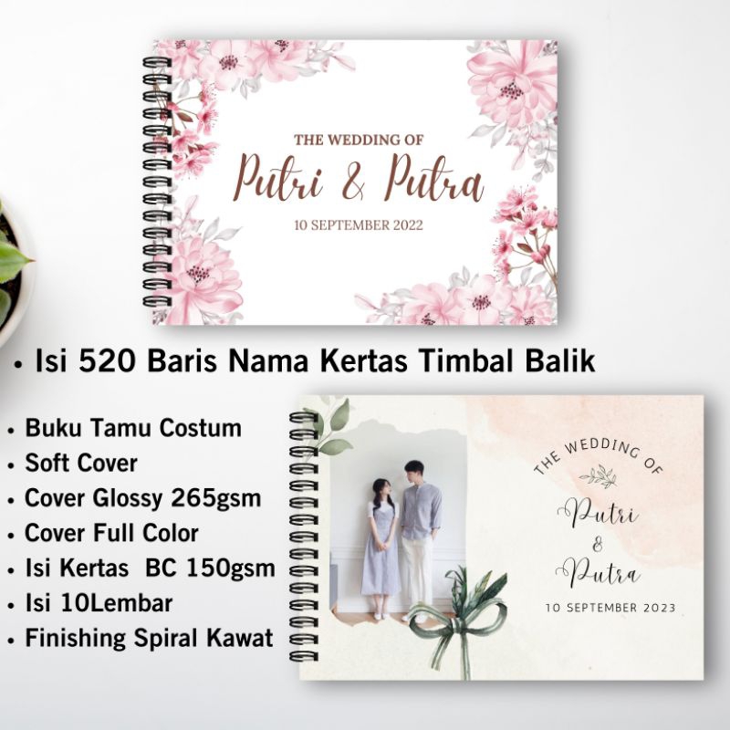 BUKU TAMU CUSTOM COVER FULL COLOR ISI 520 BARIS NAMA TAMU ACARA WEDDING MURAH TEBAL BISA PAKAI FOTO FREE DESAIN GUESTBOOK CUSTOM  BAGUS